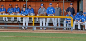 Right to Left: Lucero with bat, Coach Bryan Maloney, Coach Sean Larimer, Pitching coach Bryan Gidge (photos courtesy of Alessandro Giampaolo)